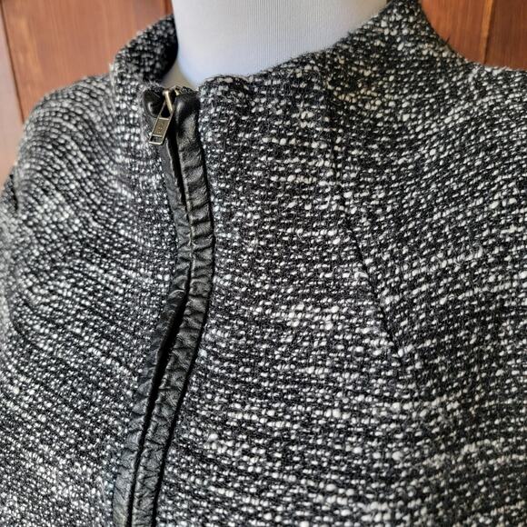 Eileen Fisher Woman 1X Black & White Tweed Leather Trim Full Zip Blazer Jacket - Picture 10 of 13